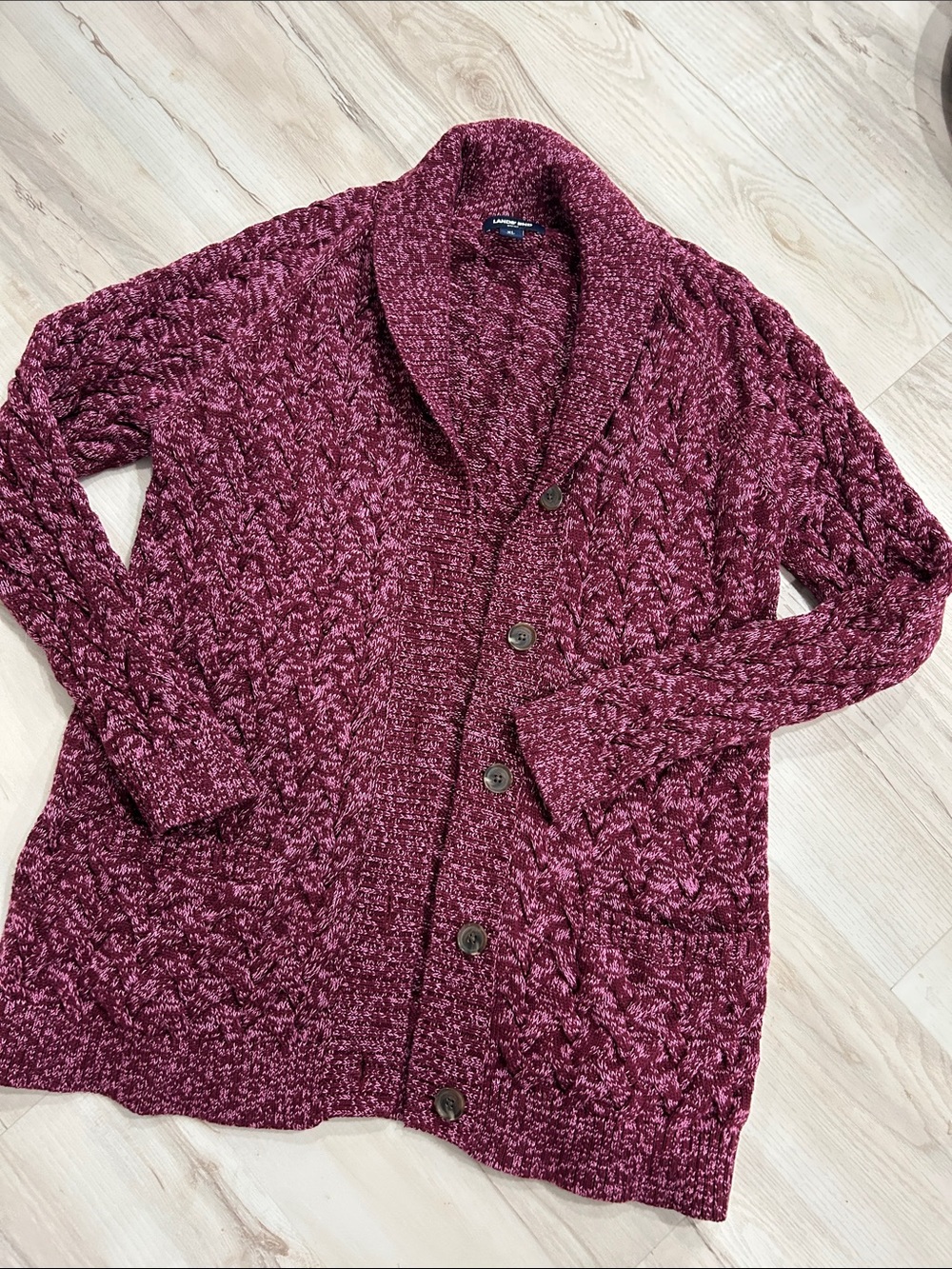 Lands' End Marled Shawl Collar Cardigan - Burgundy